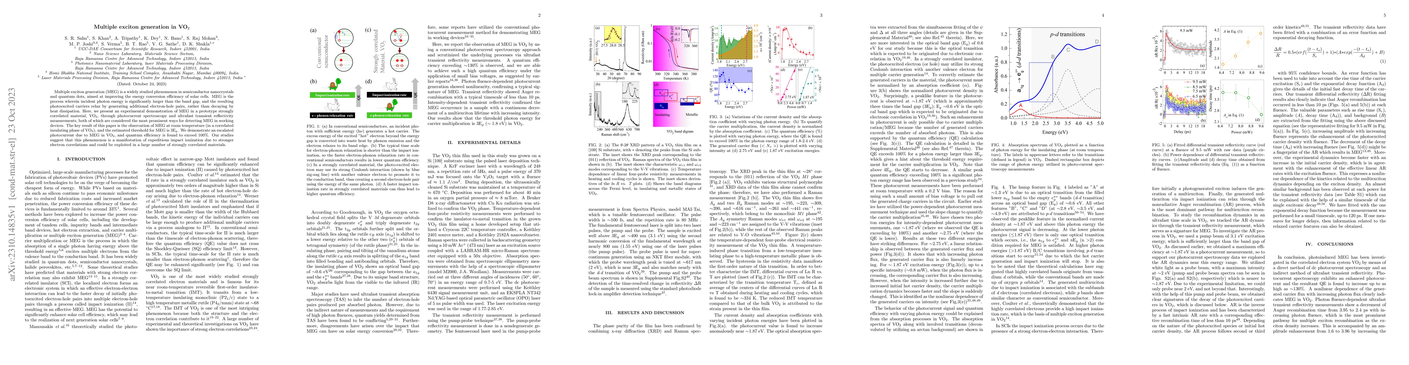 Thumbnail for Multiple exciton generation in VO2