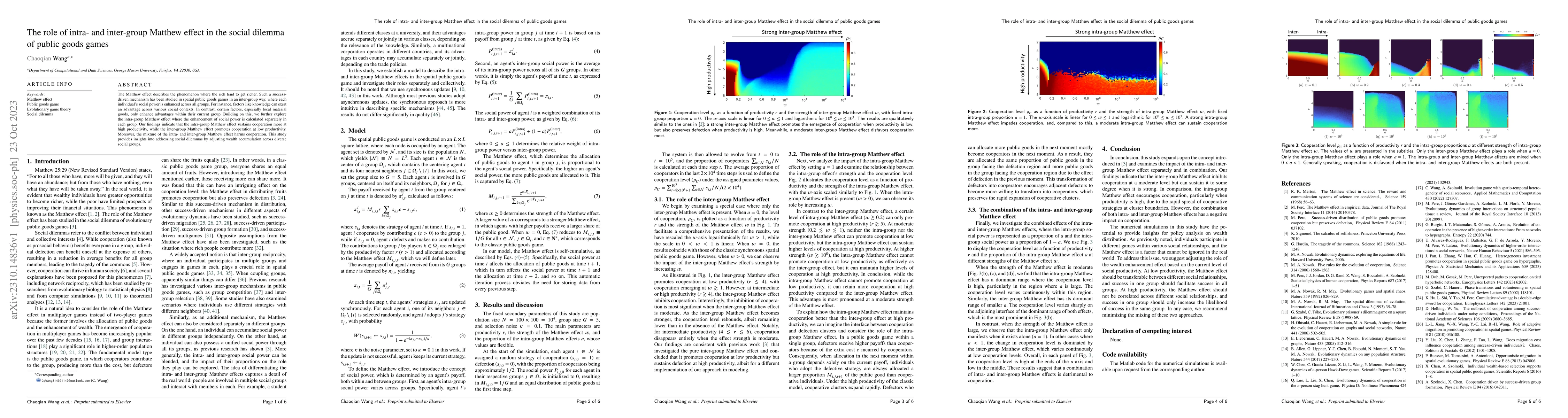 Thumbnail for The role of intra- and inter-group Matthew effect in the social dilemma
  of public goods games