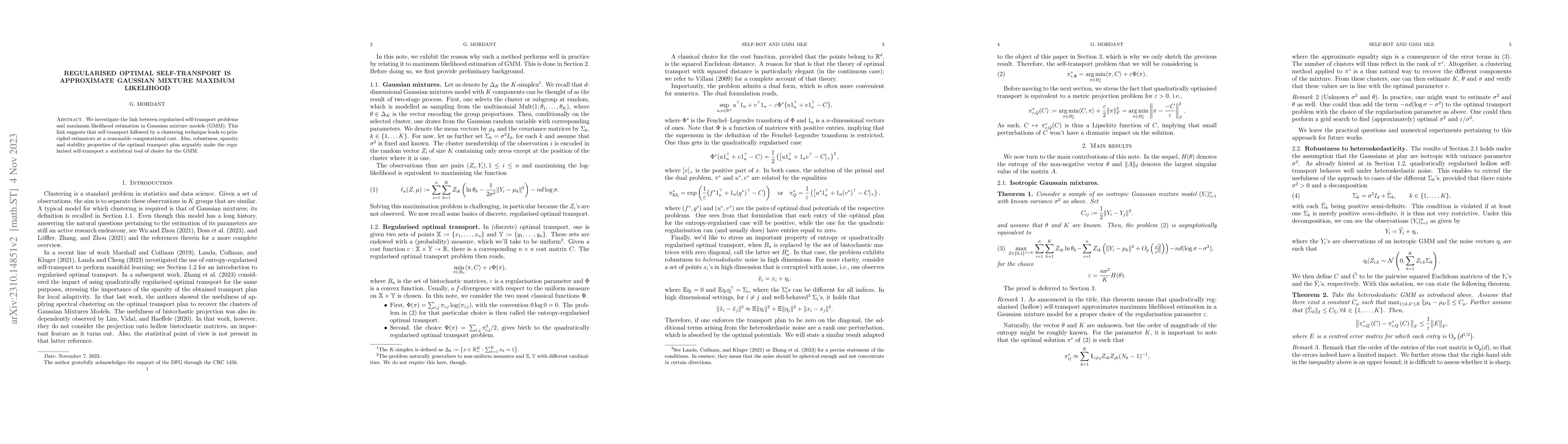 Thumbnail for Regularised optimal self-transport is approximate Gaussian mixture
  maximum likelihood