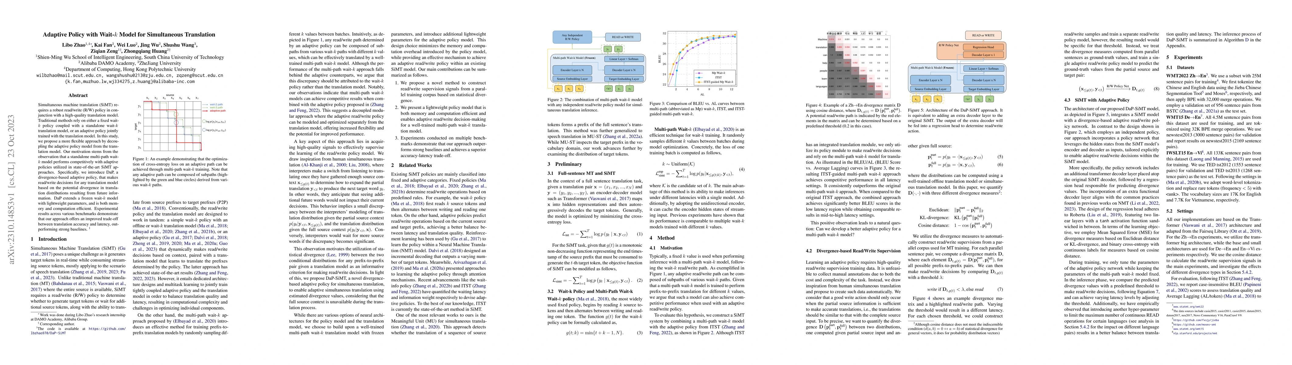 Thumbnail for Adaptive Policy with Wait-$k$ Model for Simultaneous Translation