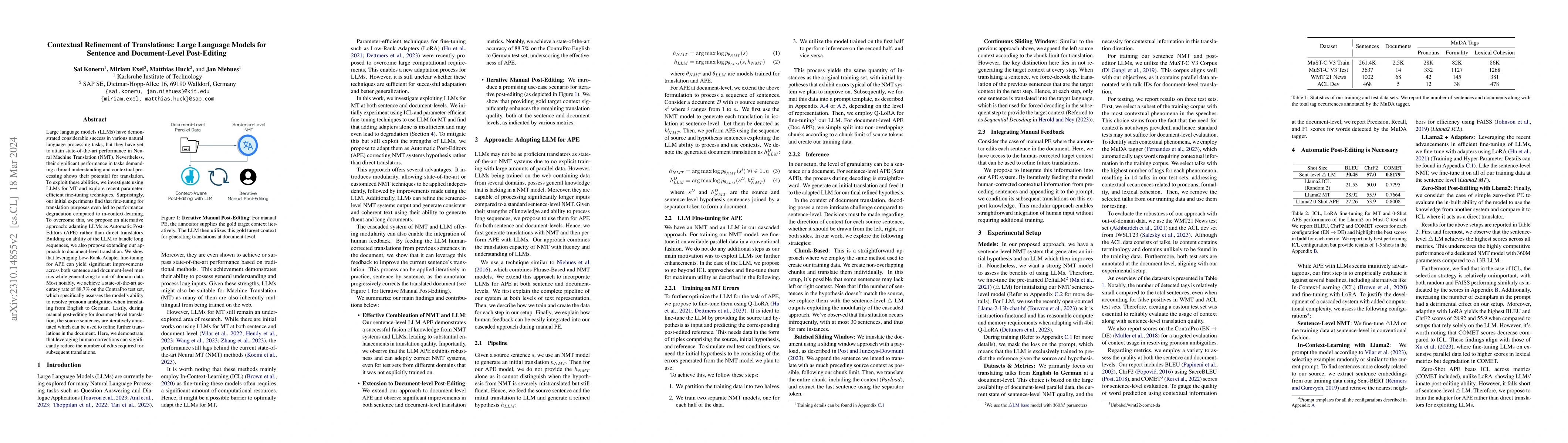 Thumbnail for Contextual Refinement of Translations: Large Language Models for
  Sentence and Document-Level Post-Editing