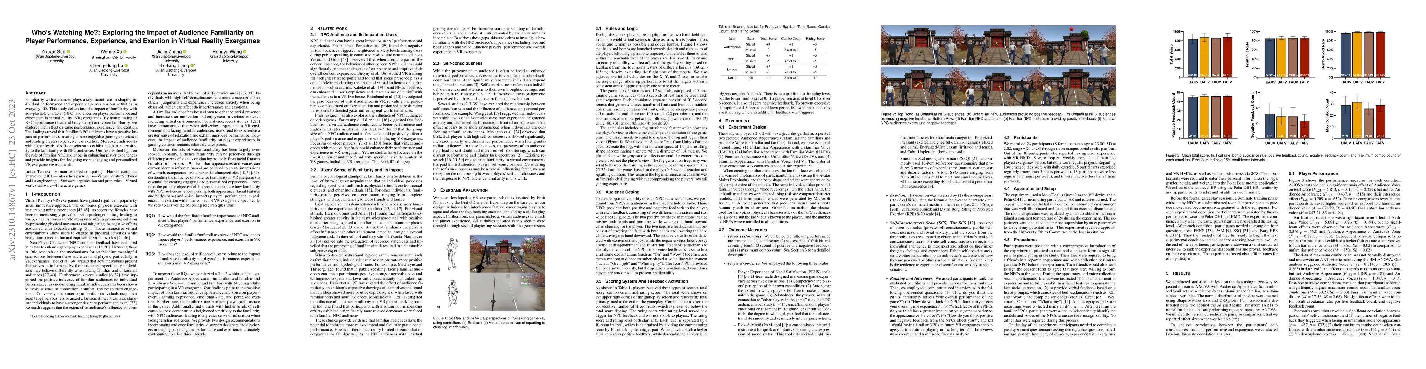 Thumbnail for Who's Watching Me?: Exploring the Impact of Audience Familiarity on
  Player Performance, Experience, and Exertion in Virtual Reality Exergames