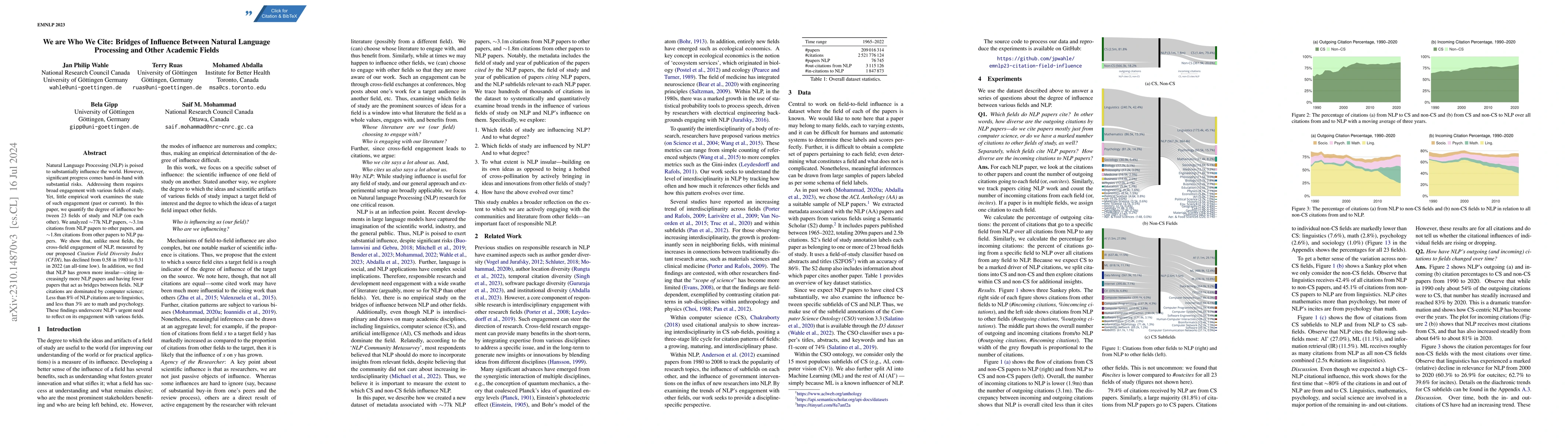 Thumbnail for We are Who We Cite: Bridges of Influence Between Natural Language
  Processing and Other Academic Fields