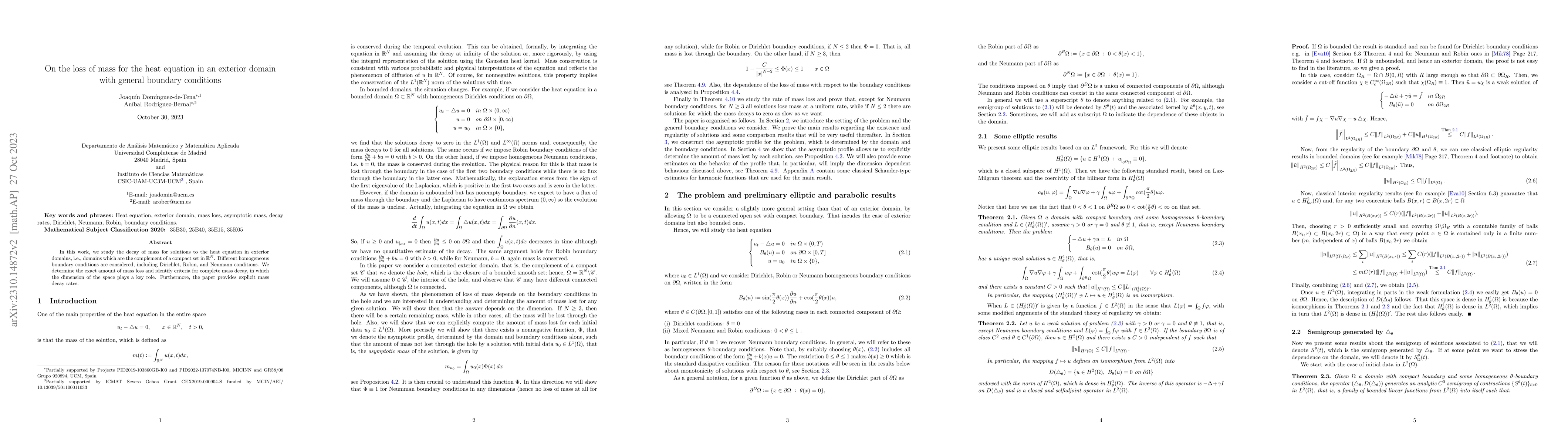 Thumbnail for On the loss of mass for the heat equation in an exterior domain with
  general boundary conditions