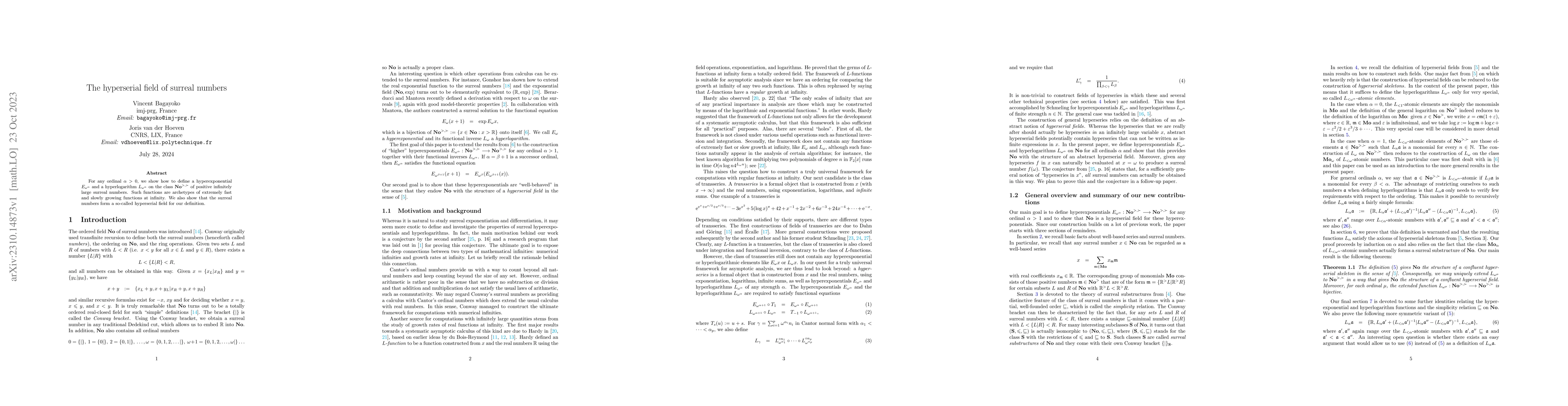 Thumbnail for The hyperserial field of surreal numbers