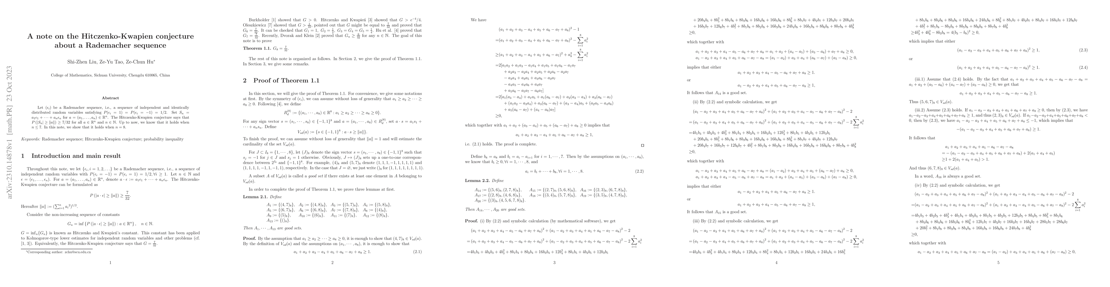 Thumbnail for A note on the Hitczenko-Kwapien conjecture about a Rademacher sequence