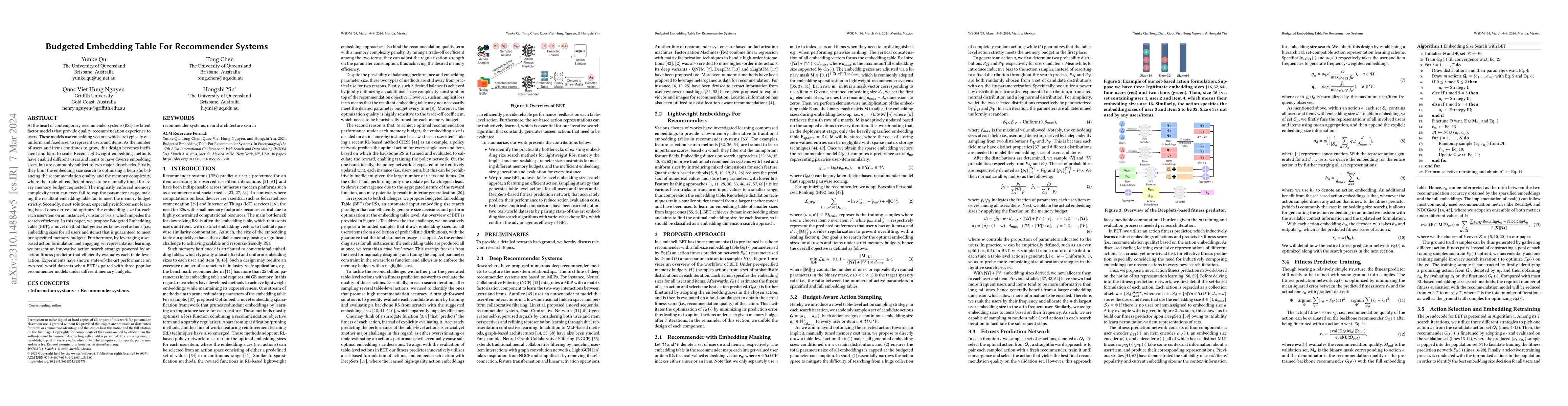 Thumbnail for Budgeted Embedding Table For Recommender Systems