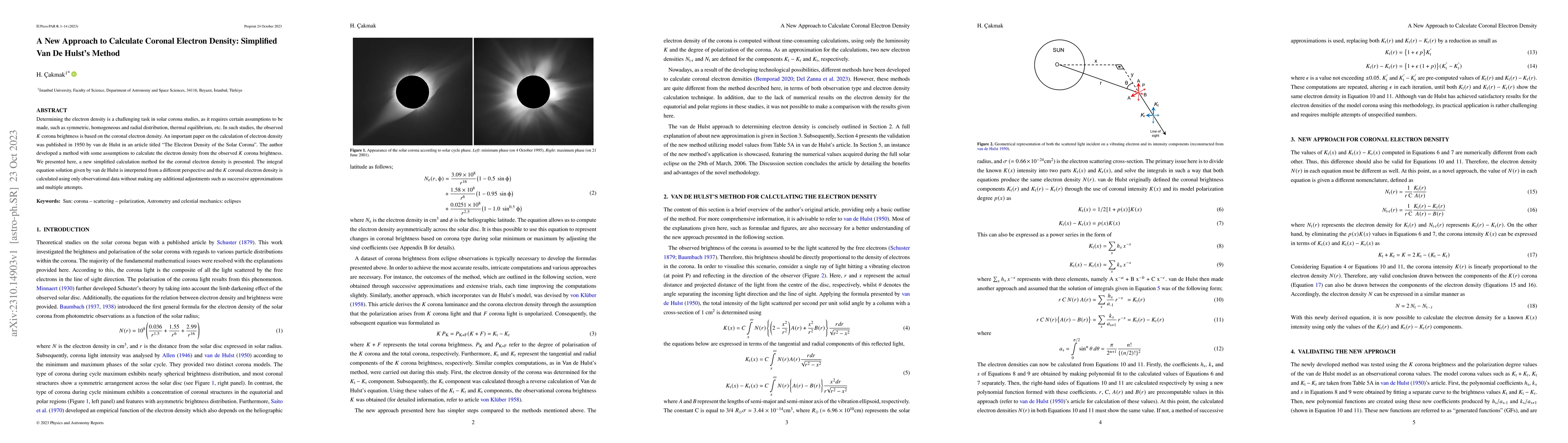 Thumbnail for A New Approach to Calculate Coronal Electron Density: Simplified van de
  Hulst's Method