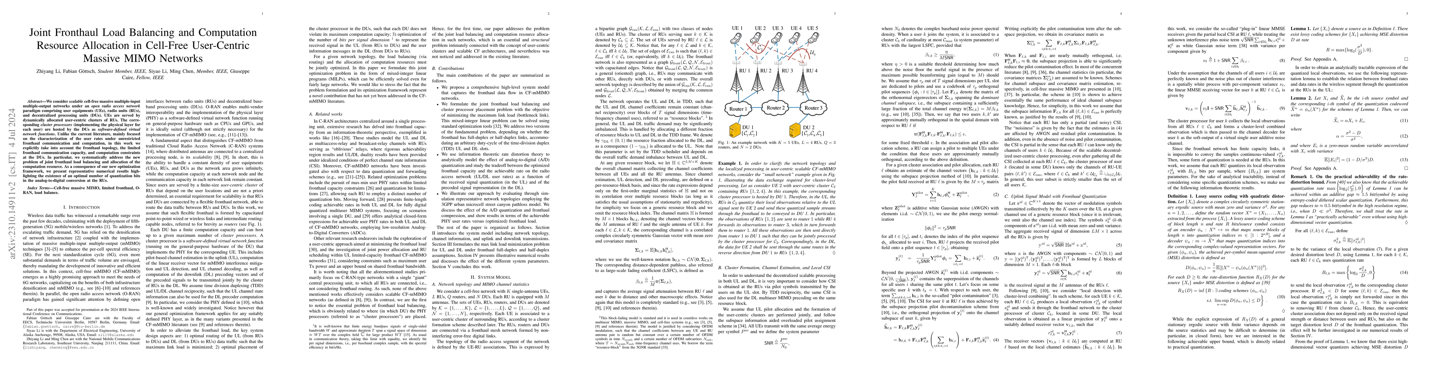 Thumbnail for Joint Fronthaul Load Balancing and Computation Resource Allocation in
  Cell-Free User-Centric Massive MIMO Networks