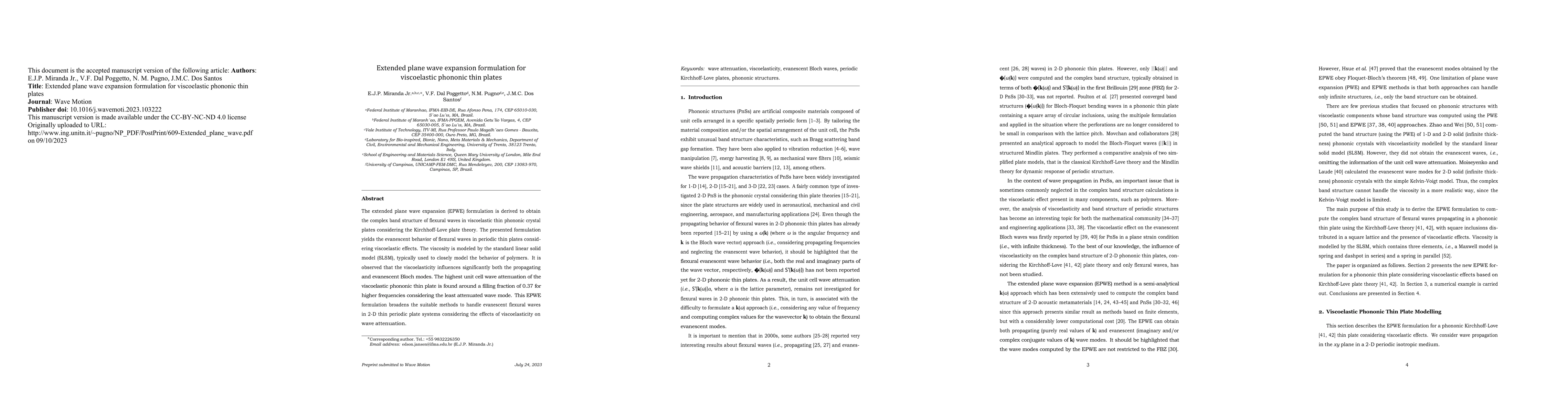 Thumbnail for Extended plane wave expansion formulation for viscoelastic phononic thin
  plates
