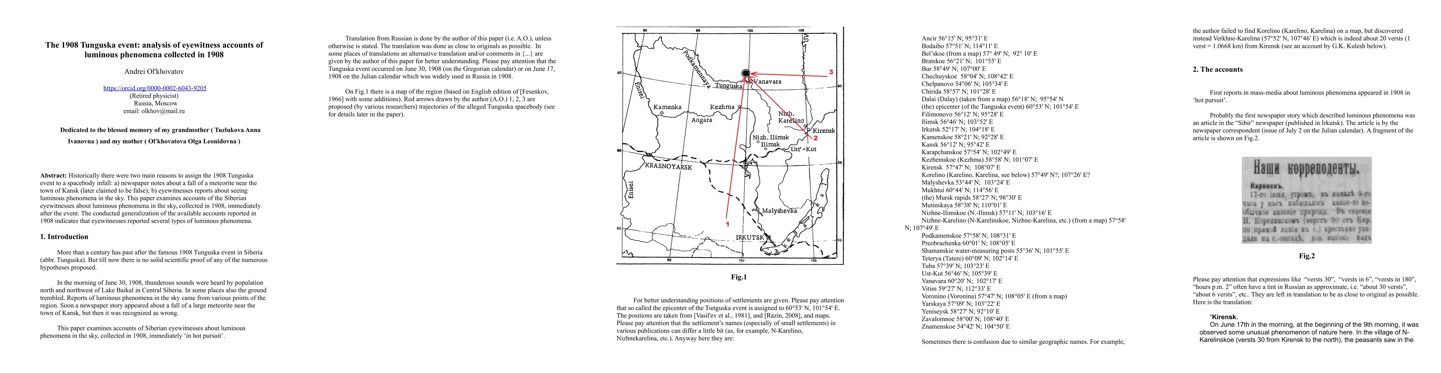 Thumbnail for The 1908 Tunguska event: analysis of eyewitness accounts of luminous
  phenomena collected in 1908
