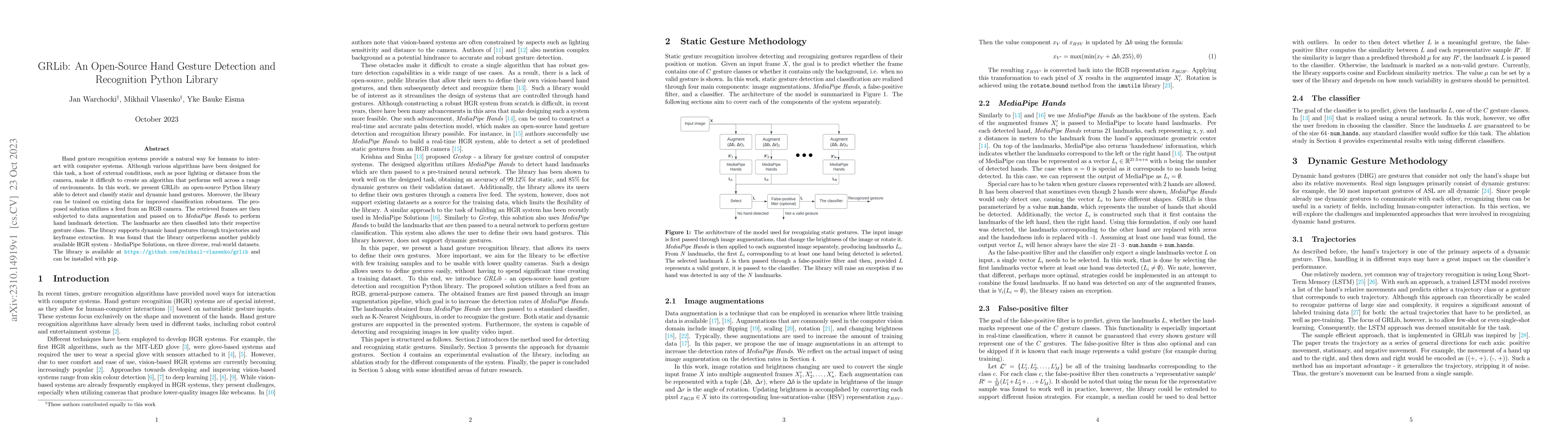 Thumbnail for GRLib: An Open-Source Hand Gesture Detection and Recognition Python
  Library