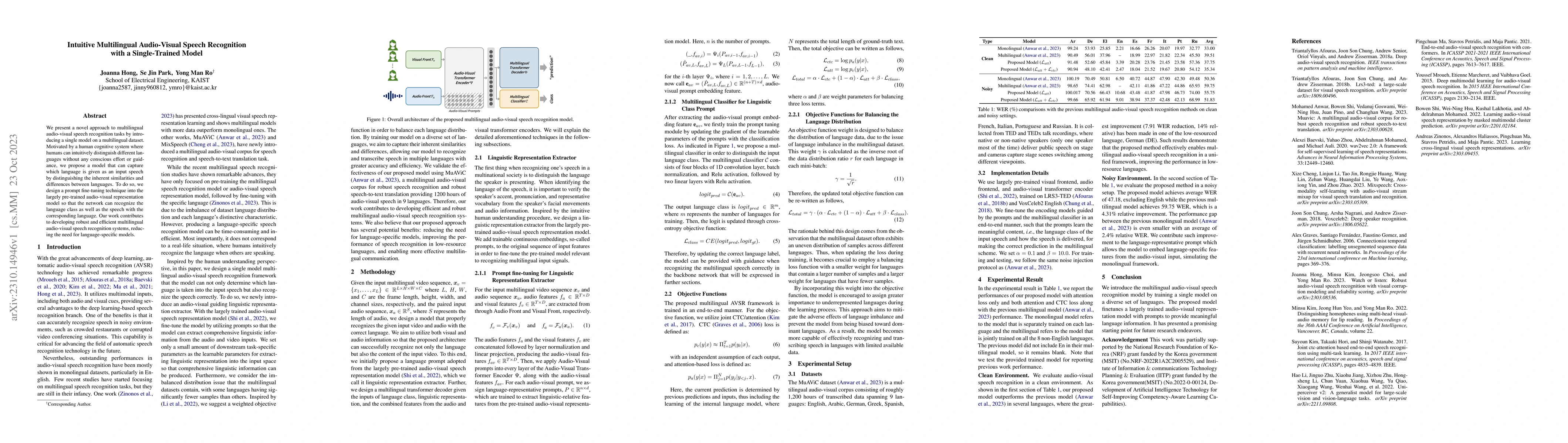 Thumbnail for Intuitive Multilingual Audio-Visual Speech Recognition with a
  Single-Trained Model