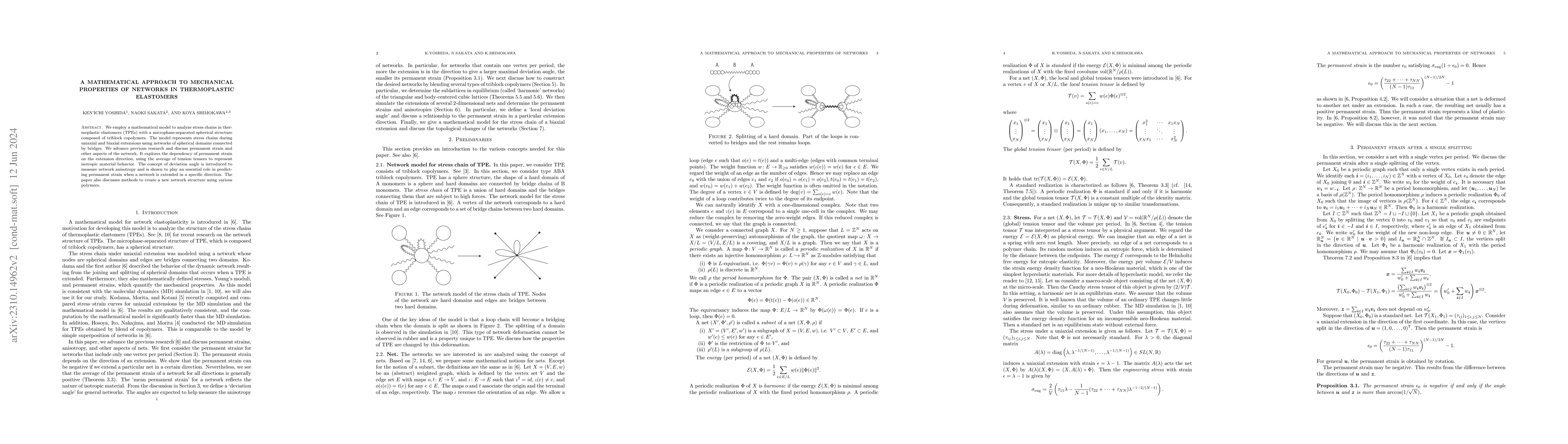 Thumbnail for A mathematical approach to mechanical properties of networks in
  thermoplastic elastomers
