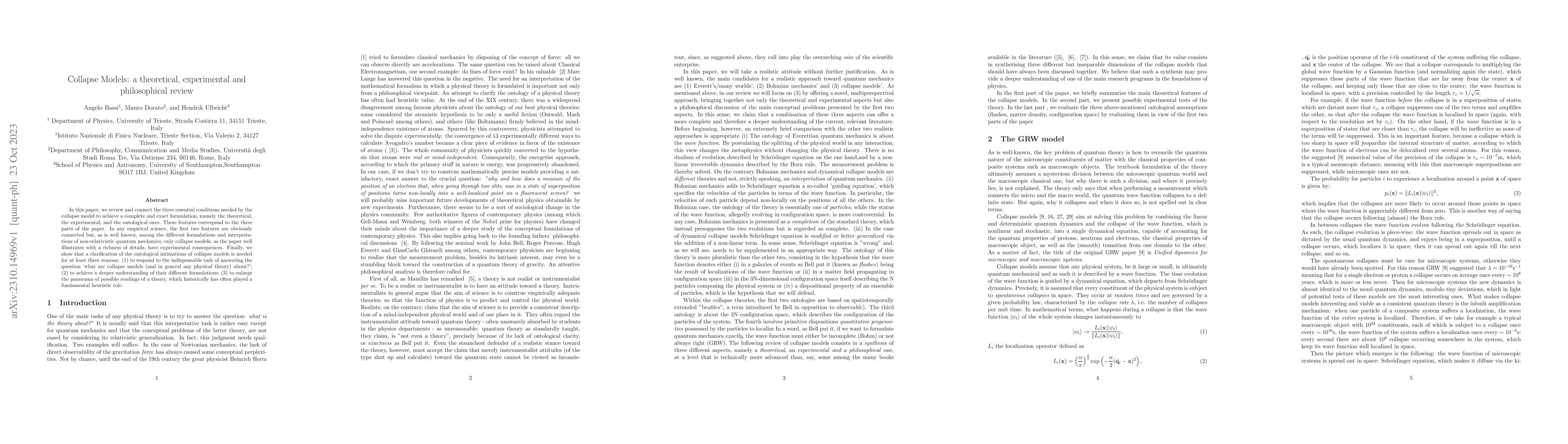 Thumbnail for Collapse Models: a theoretical, experimental and philosophical review