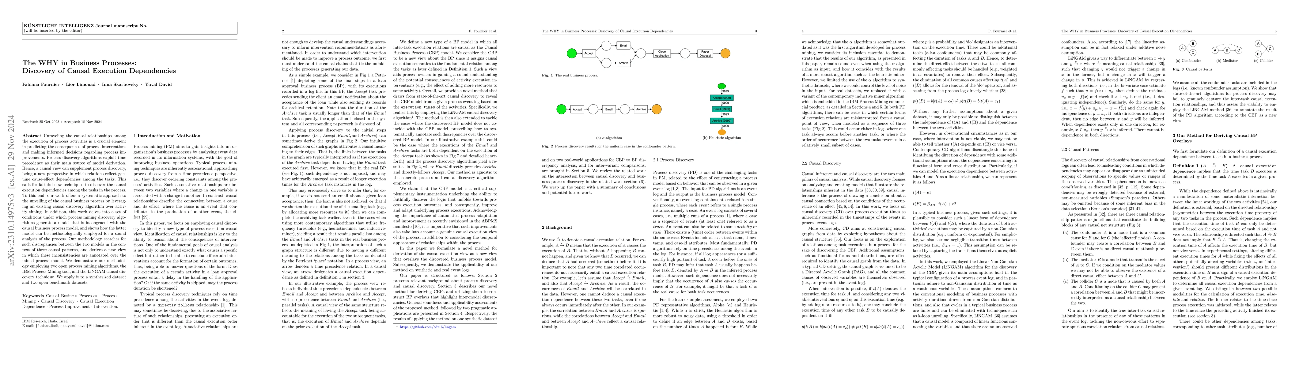 Thumbnail for The WHY in Business Processes: Discovery of Causal Execution
  Dependencies
