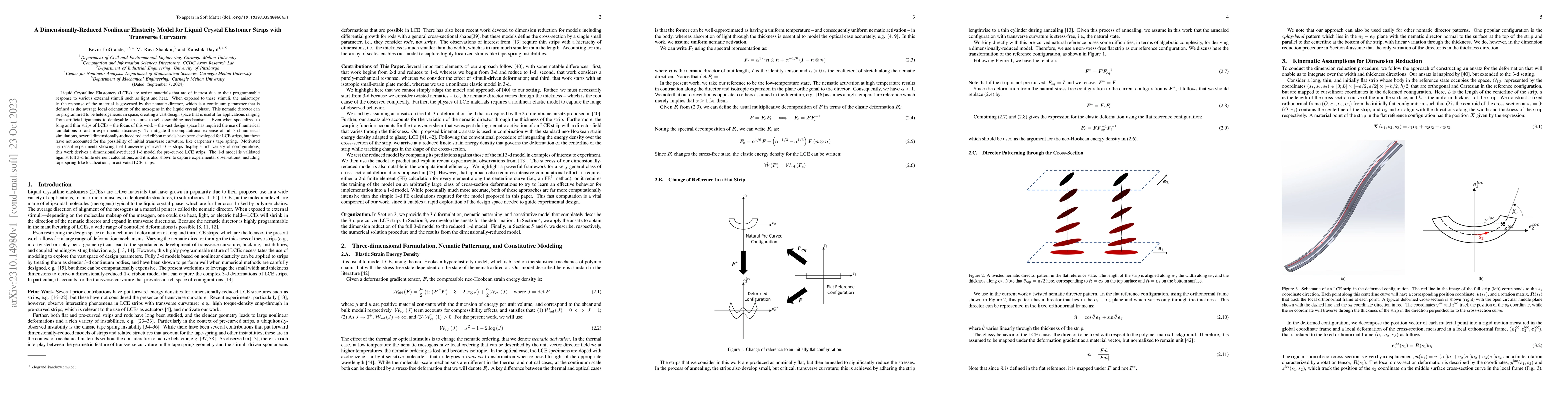 Thumbnail for A Dimensionally-Reduced Nonlinear Elasticity Model for Liquid Crystal
  Elastomer Strips with Transverse Curvature