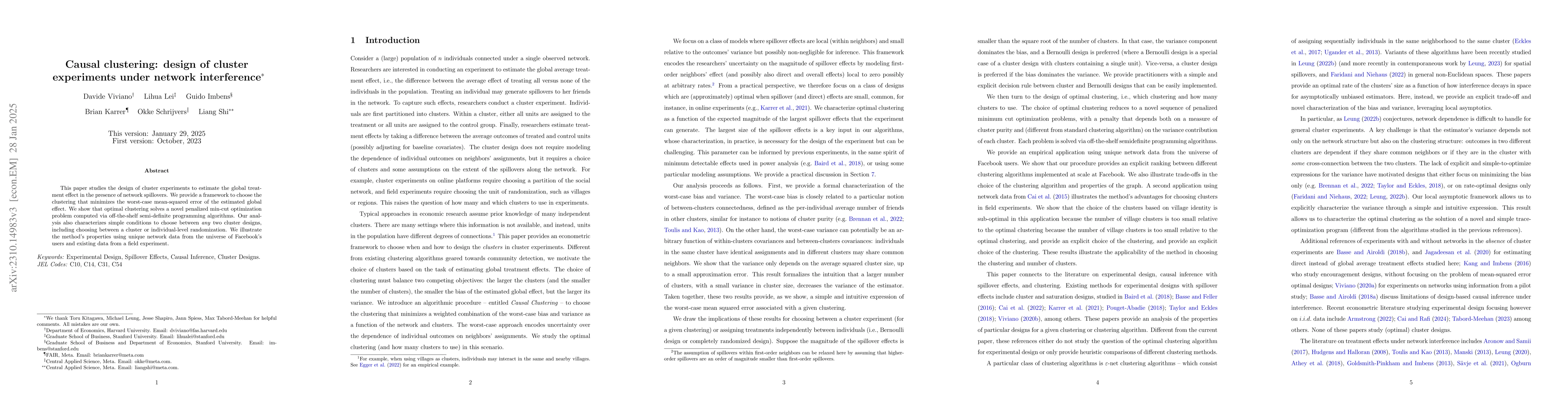Thumbnail for Causal clustering: design of cluster experiments under network
  interference