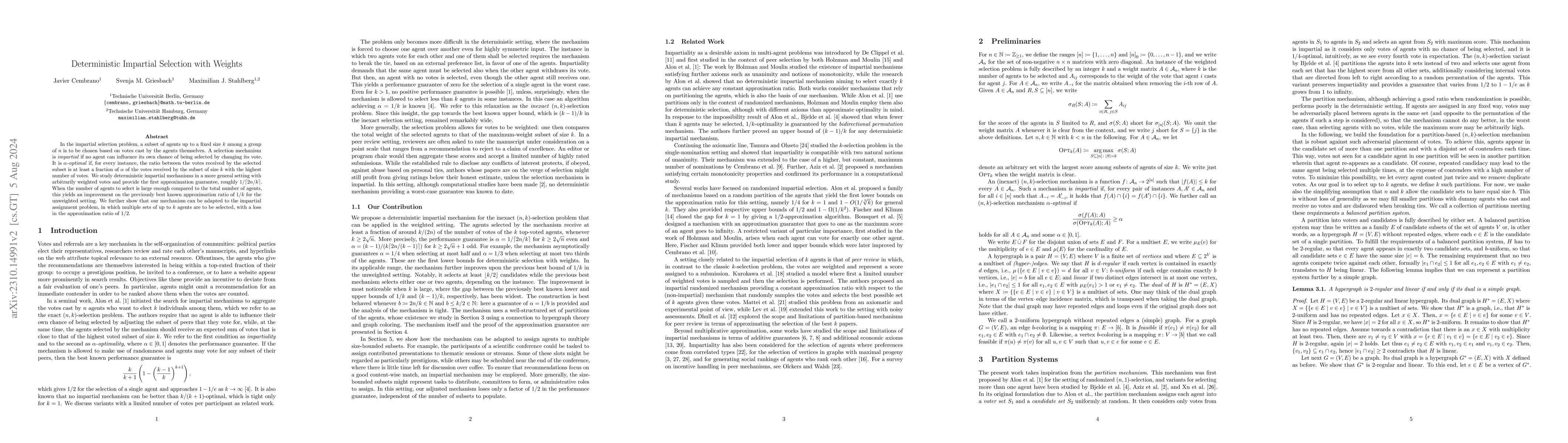 Thumbnail for Deterministic Impartial Selection with Weights