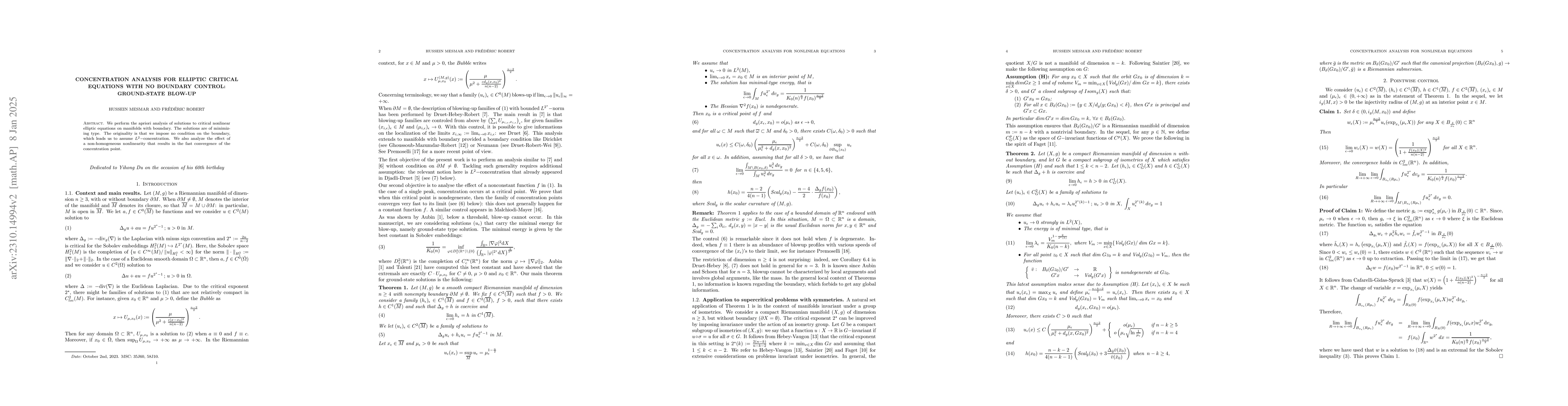 Thumbnail for Concentration analysis for elliptic critical equations with no boundary
  control: ground-state blow-up