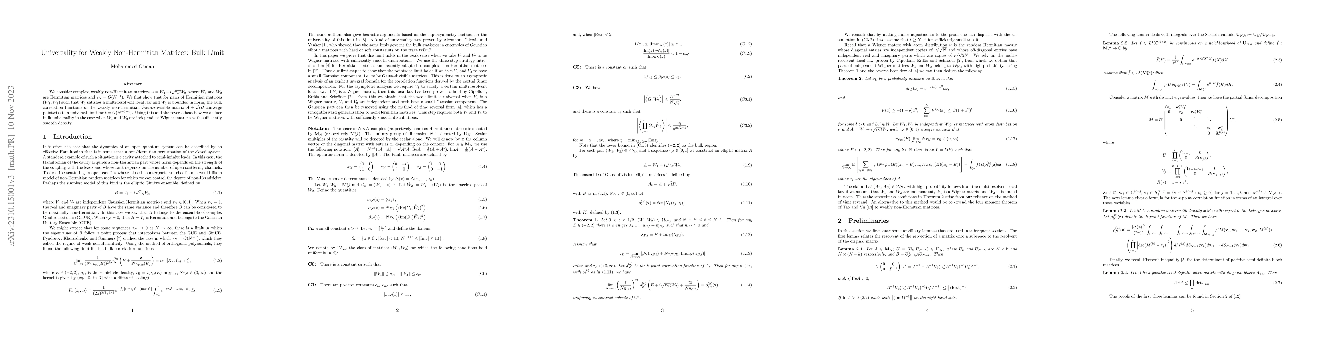 Thumbnail for Universality for Weakly Non-Hermitian Matrices: Bulk Limit