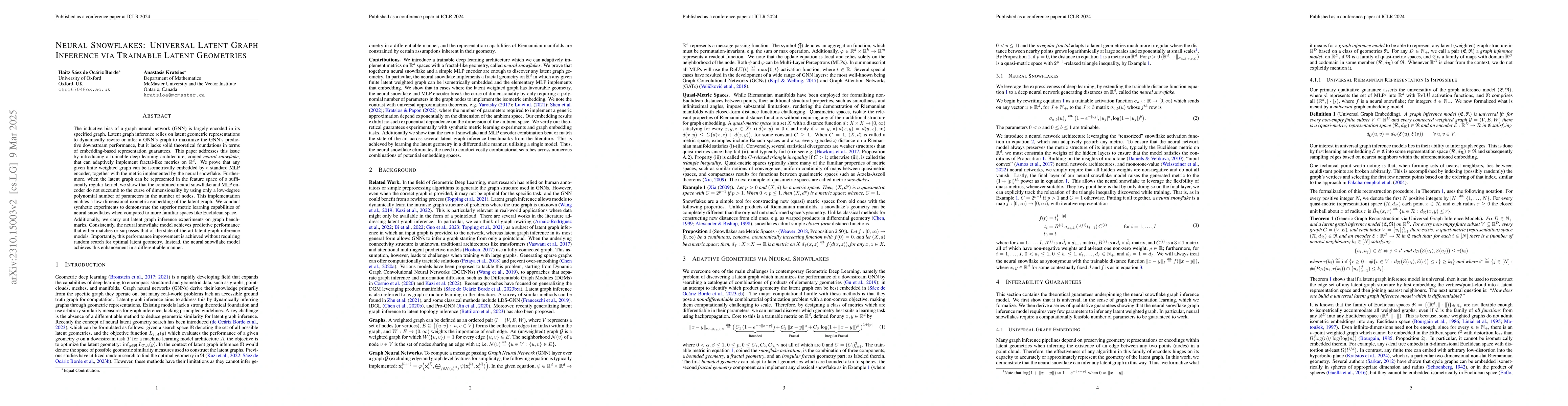 Thumbnail for Neural Snowflakes: Universal Latent Graph Inference via Trainable Latent
  Geometries