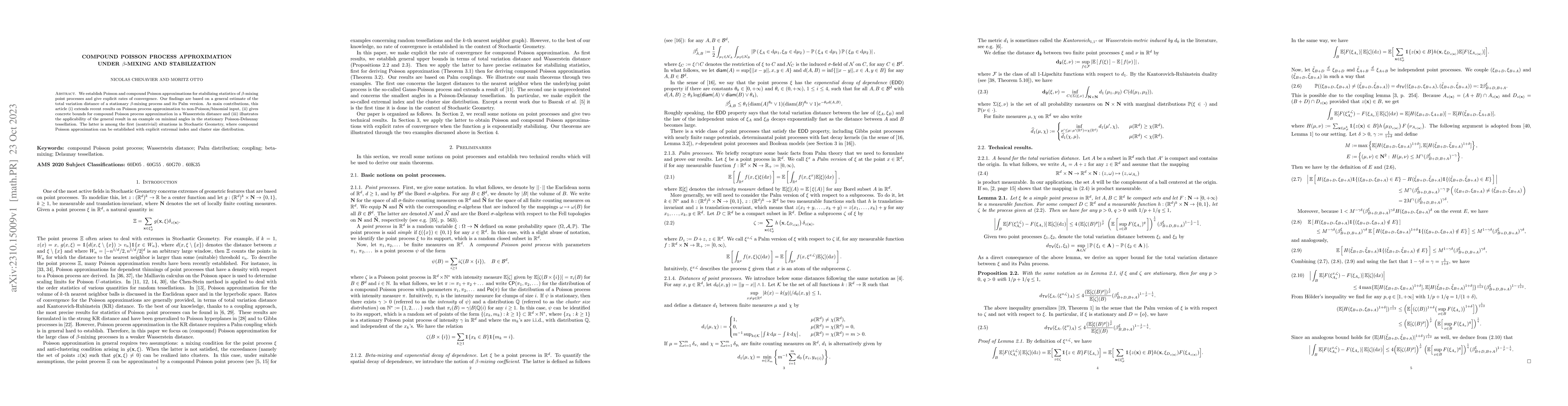 Thumbnail for Compound Poisson process approximation under $\beta$-mixing and
  stabilization