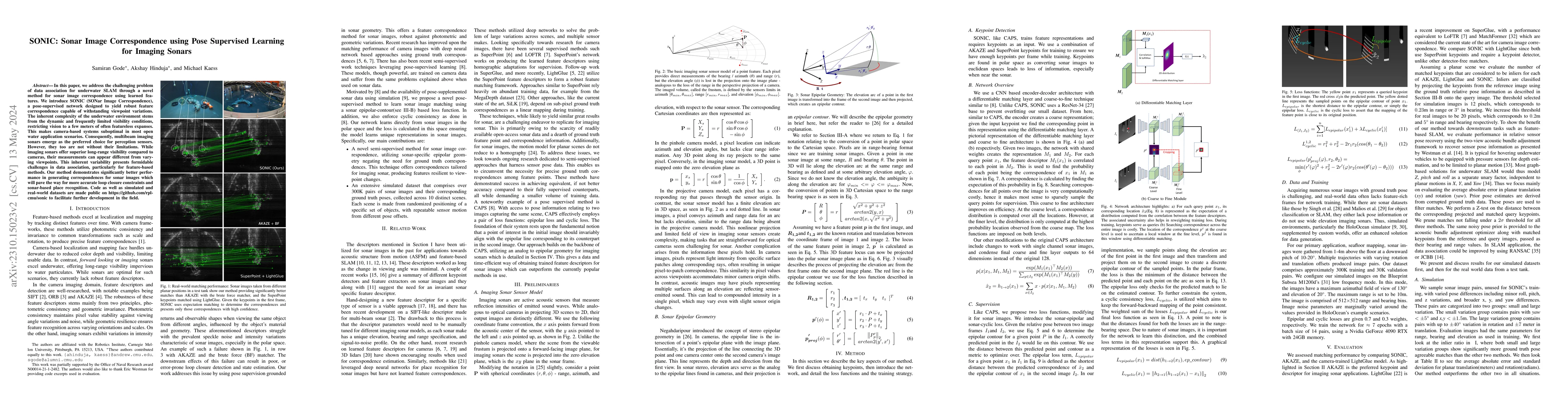 Thumbnail for SONIC: Sonar Image Correspondence using Pose Supervised Learning for
  Imaging Sonars