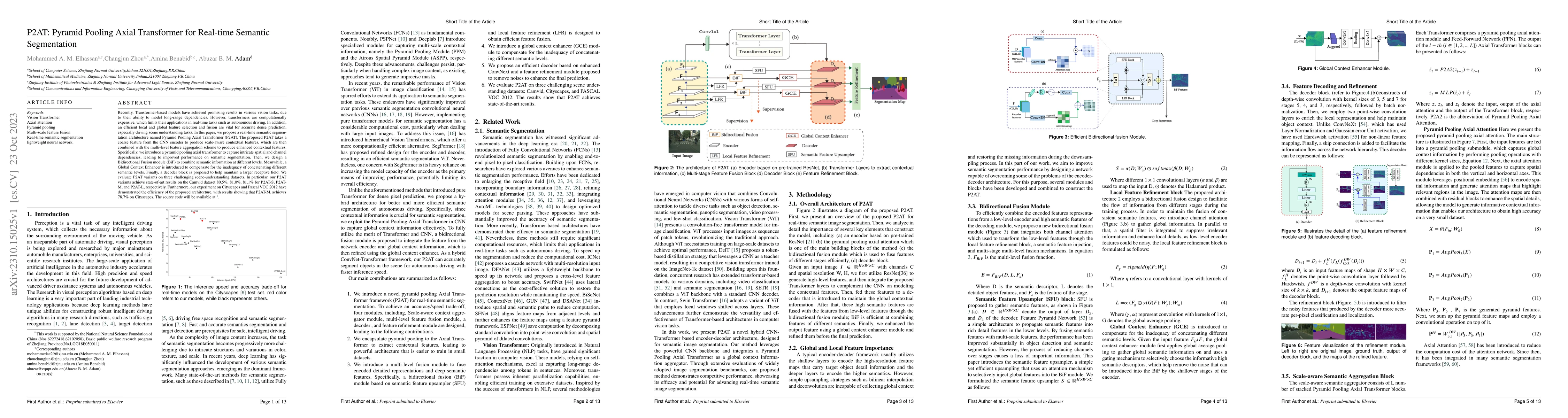 Thumbnail for P2AT: Pyramid Pooling Axial Transformer for Real-time Semantic
  Segmentation