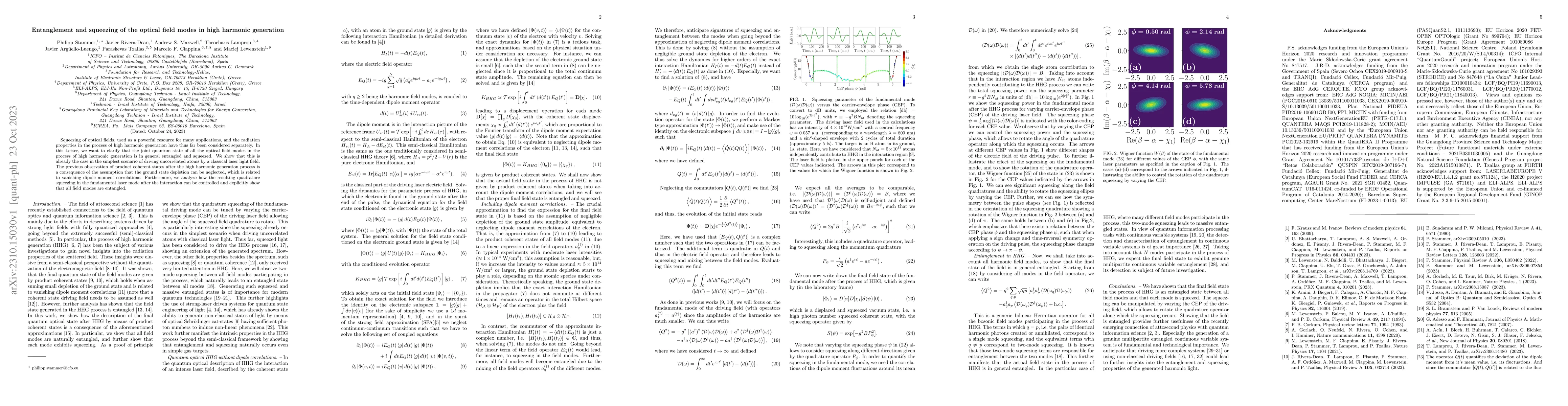 Thumbnail for Entanglement and squeezing of the optical field modes in high harmonic
  generation