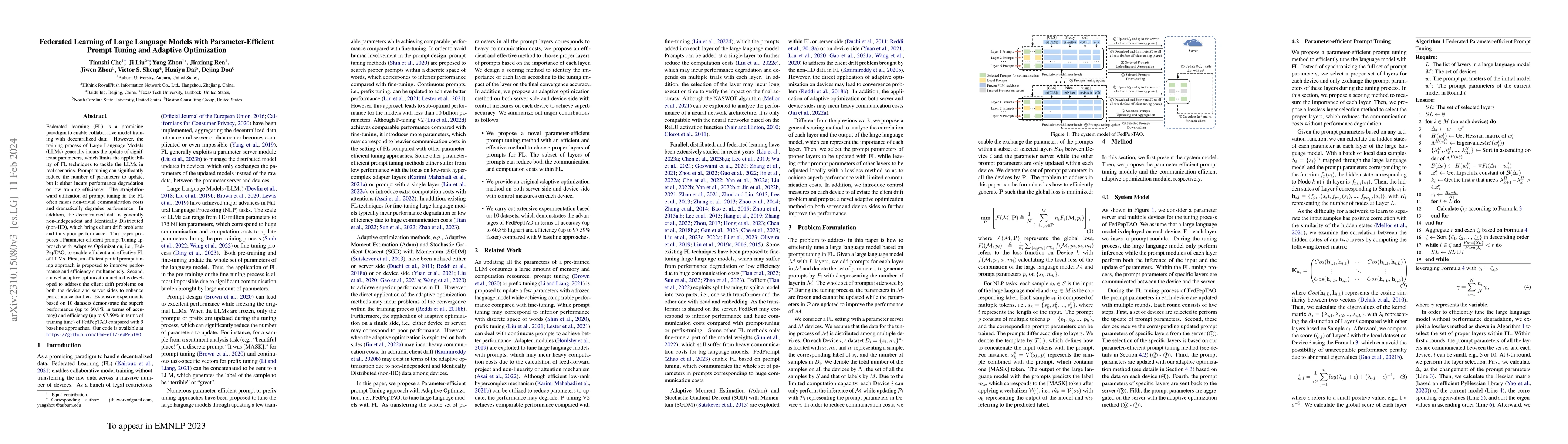 Thumbnail for Federated Learning of Large Language Models with Parameter-Efficient
  Prompt Tuning and Adaptive Optimization