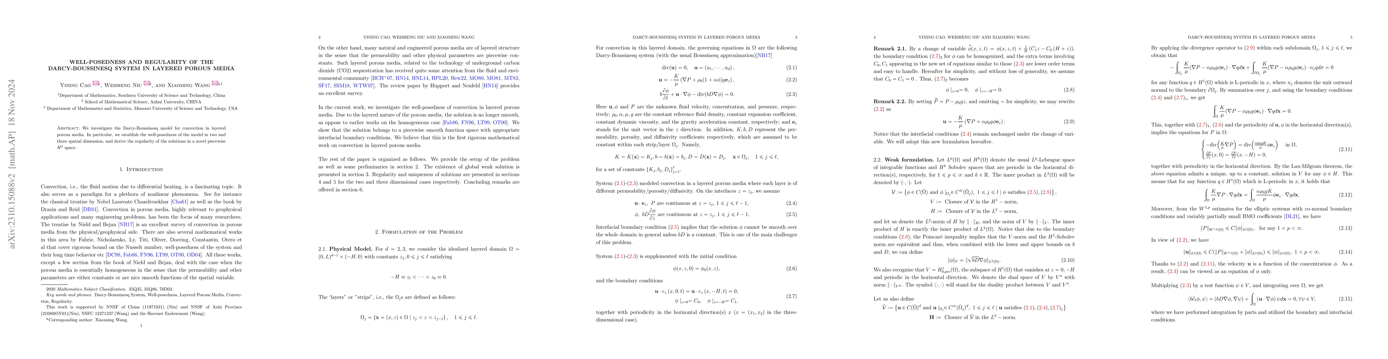 Thumbnail for Well-posedness and regularity of the Darcy-Boussinesq system in layered
  porous media