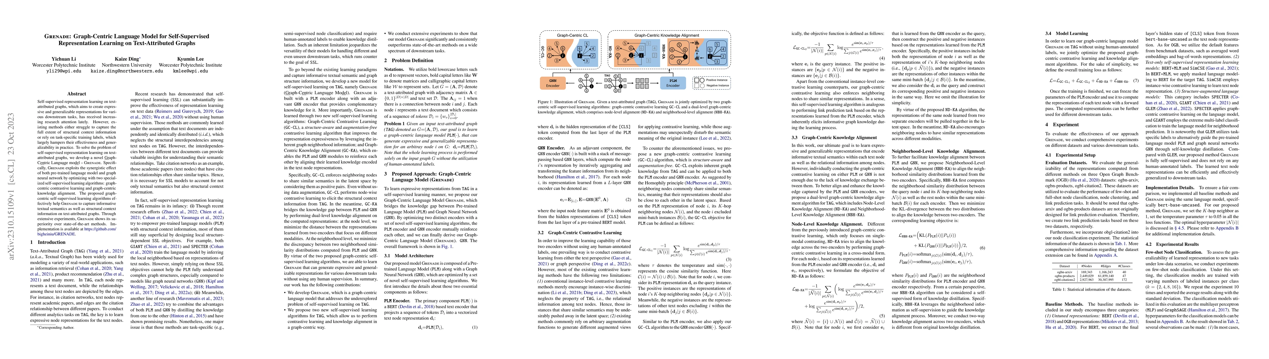 Thumbnail for GRENADE: Graph-Centric Language Model for Self-Supervised Representation
  Learning on Text-Attributed Graphs