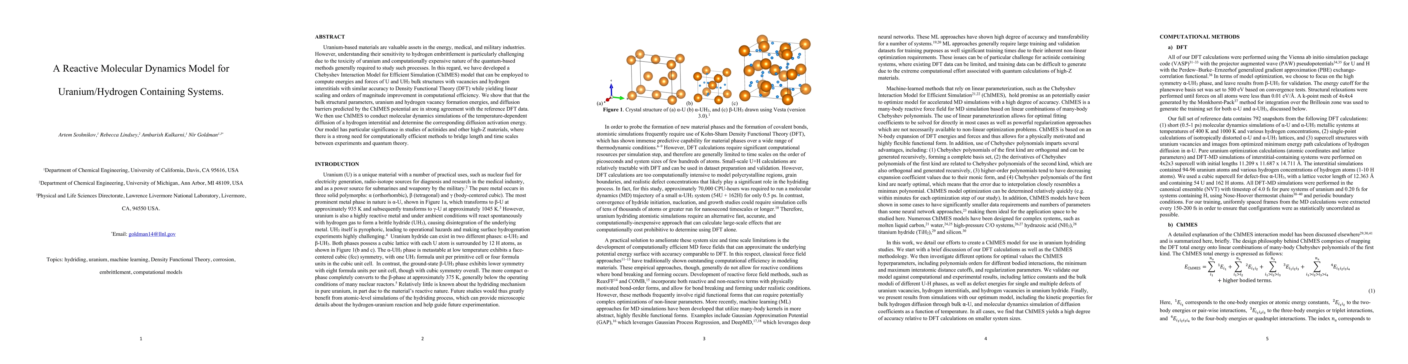 Thumbnail for A Reactive Molecular Dynamics Model for Uranium/Hydrogen Containing
  Systems