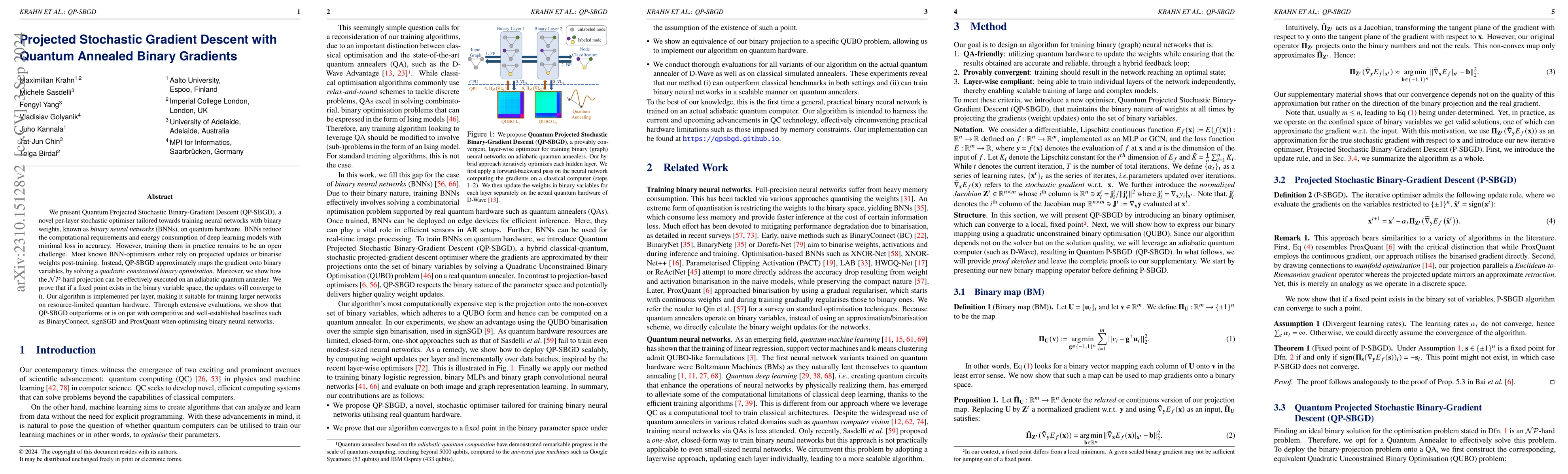 Thumbnail for Projected Stochastic Gradient Descent with Quantum Annealed Binary
  Gradients