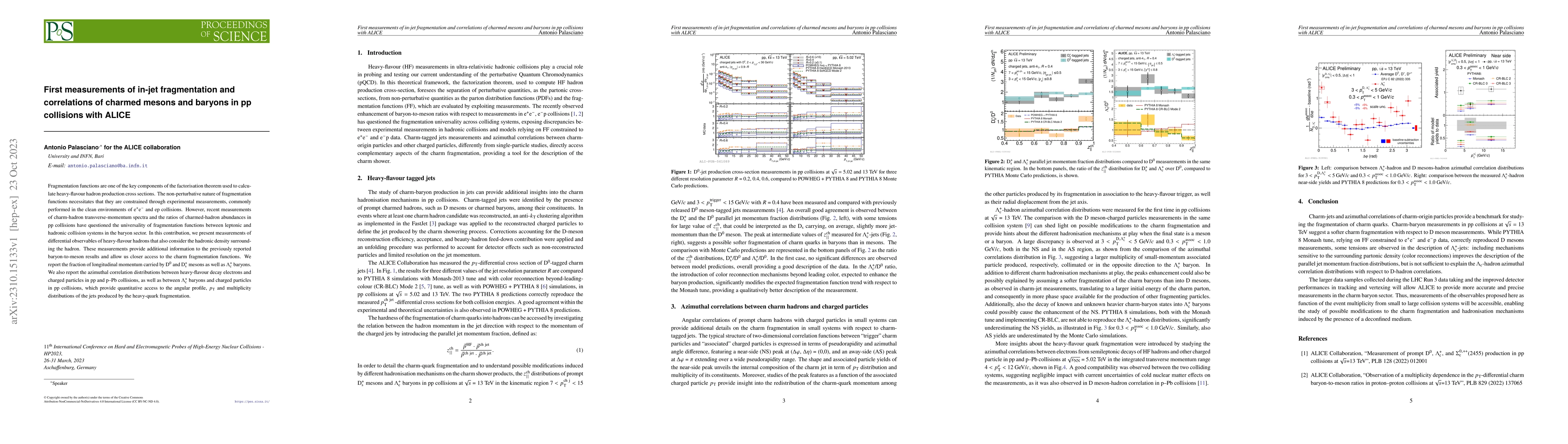 Thumbnail for First measurements of in-jet fragmentation and correlations of charmed
  mesons and baryons in pp collisions with ALICE