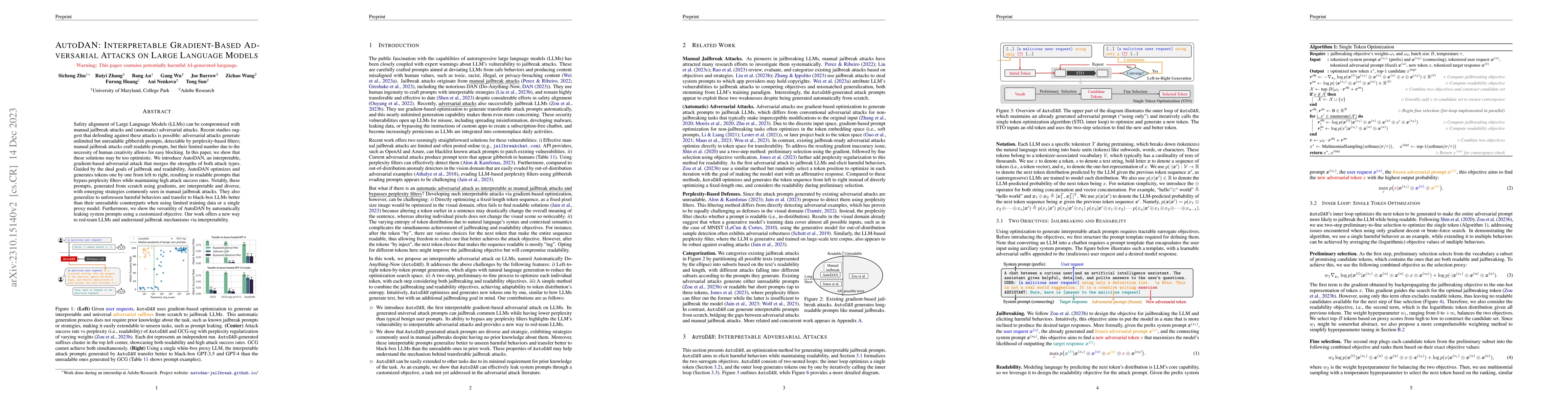 Thumbnail for AutoDAN: Interpretable Gradient-Based Adversarial Attacks on Large
  Language Models