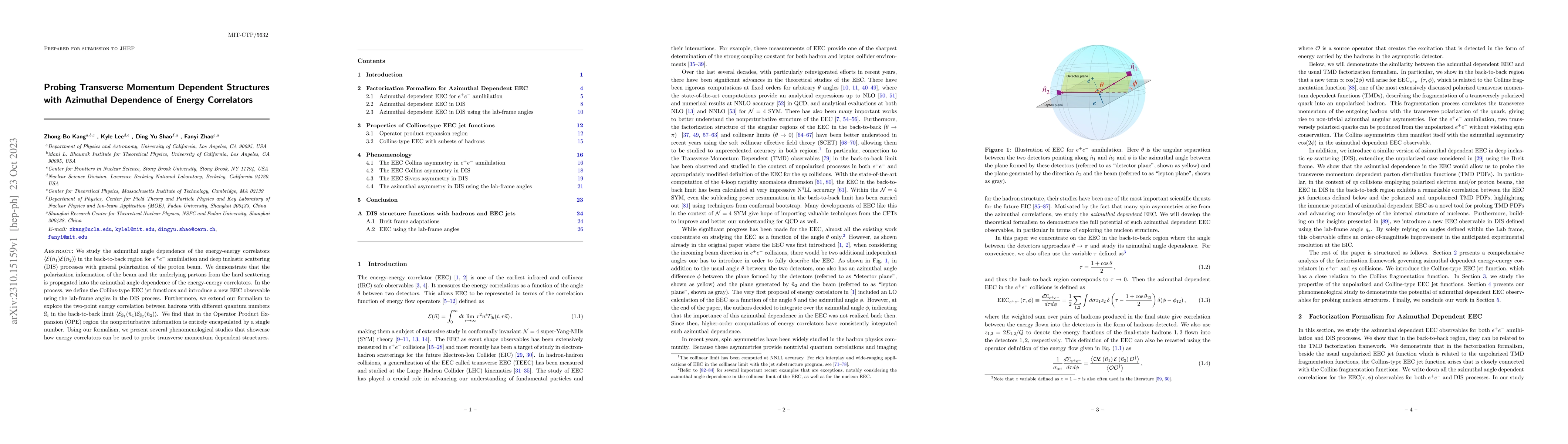 Thumbnail for Probing Transverse Momentum Dependent Structures with Azimuthal
  Dependence of Energy Correlators