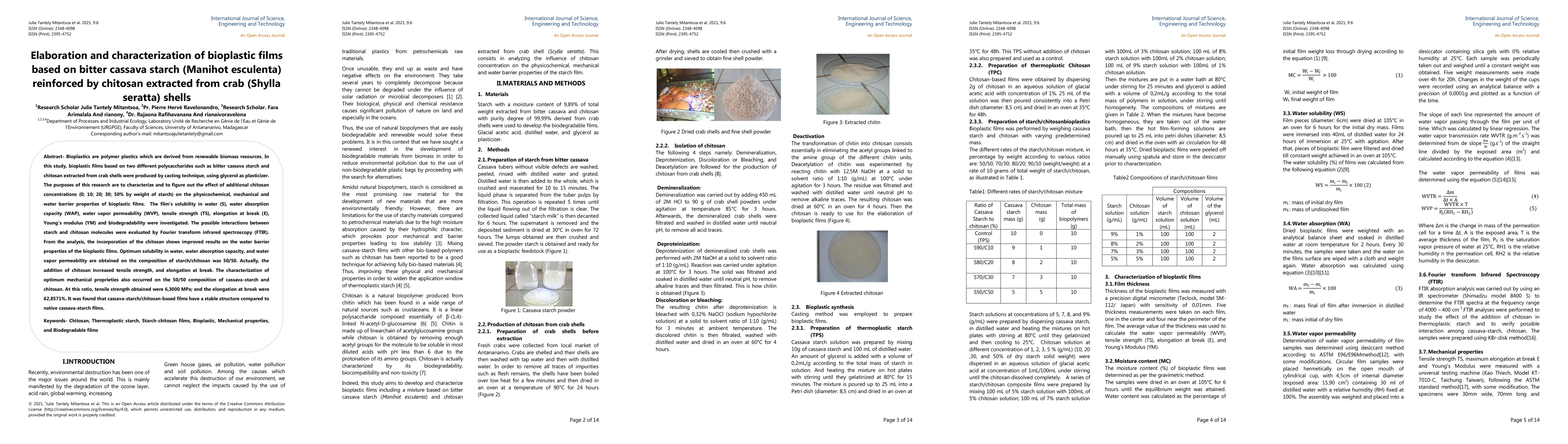 Thumbnail for Elaboration and characterization of bioplastic films based on bitter
  cassava starch (Manihot esculenta) reinforced by chitosan extracted from crab
  (Shylla seratta) shells