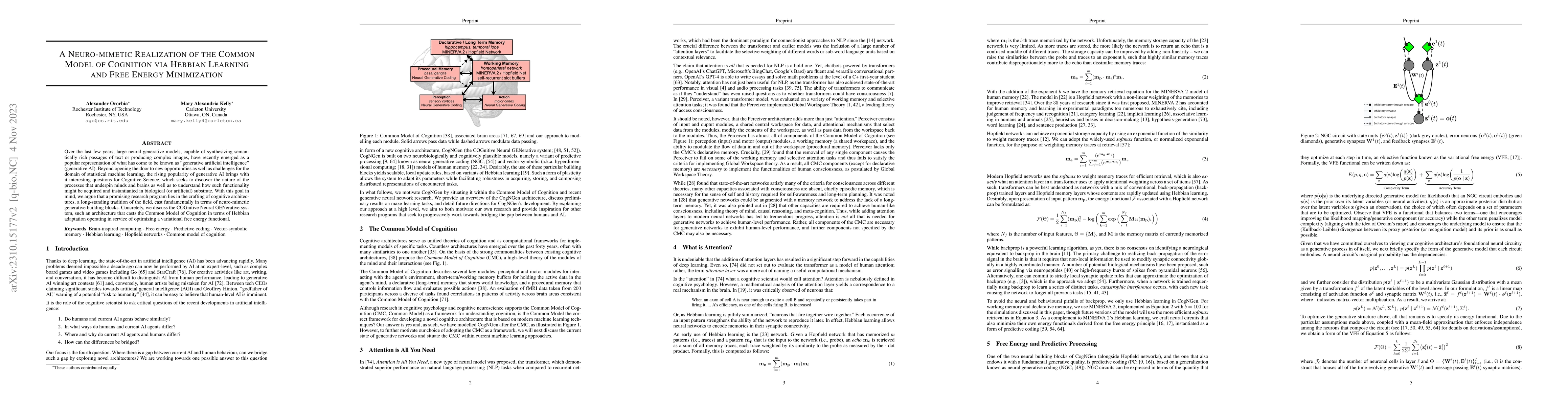 Thumbnail for A Neuro-mimetic Realization of the Common Model of Cognition via Hebbian
  Learning and Free Energy Minimization