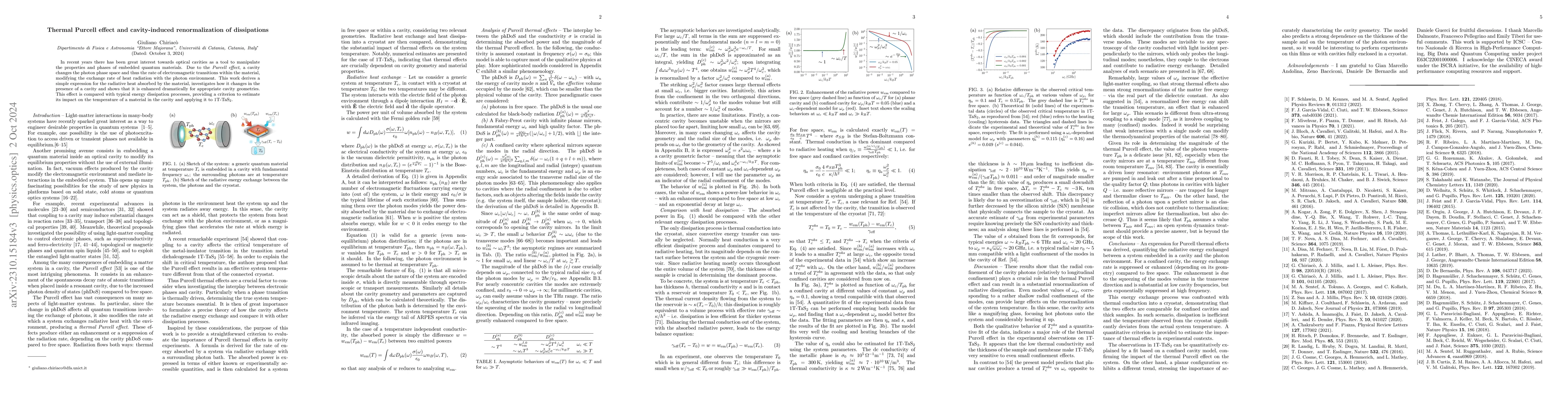 Thumbnail for Thermal Purcell effect and cavity-induced renormalization of
  dissipations