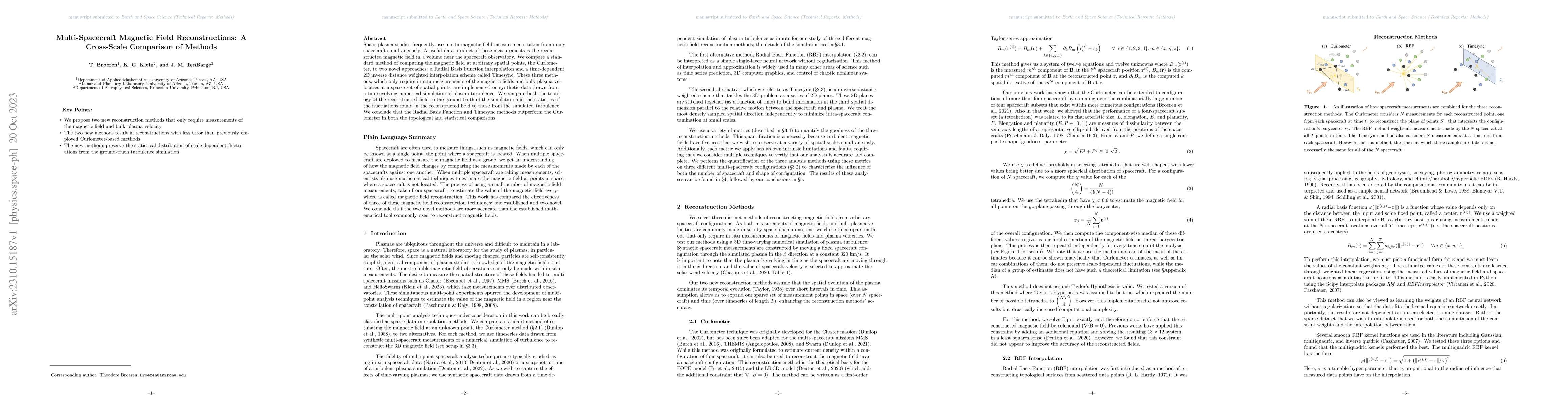 Thumbnail for Multi-Spacecraft Magnetic Field Reconstructions: A Cross-Scale
  Comparison of Methods