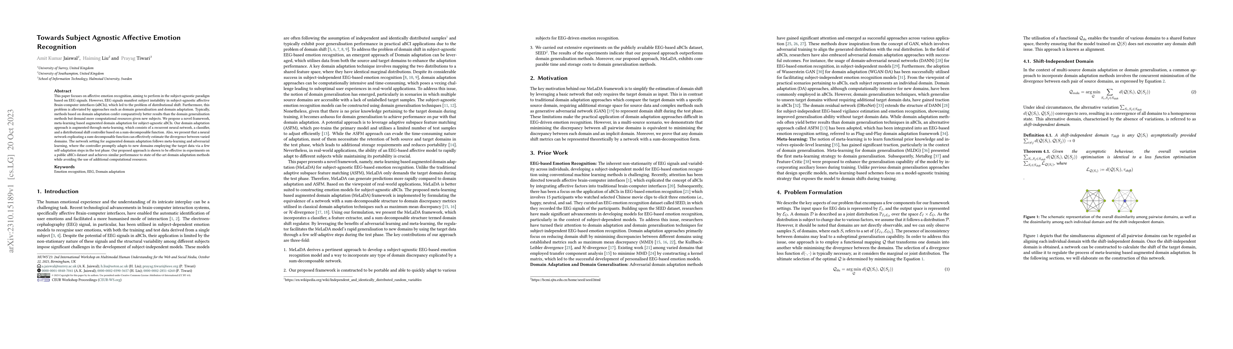 Thumbnail for Towards Subject Agnostic Affective Emotion Recognition