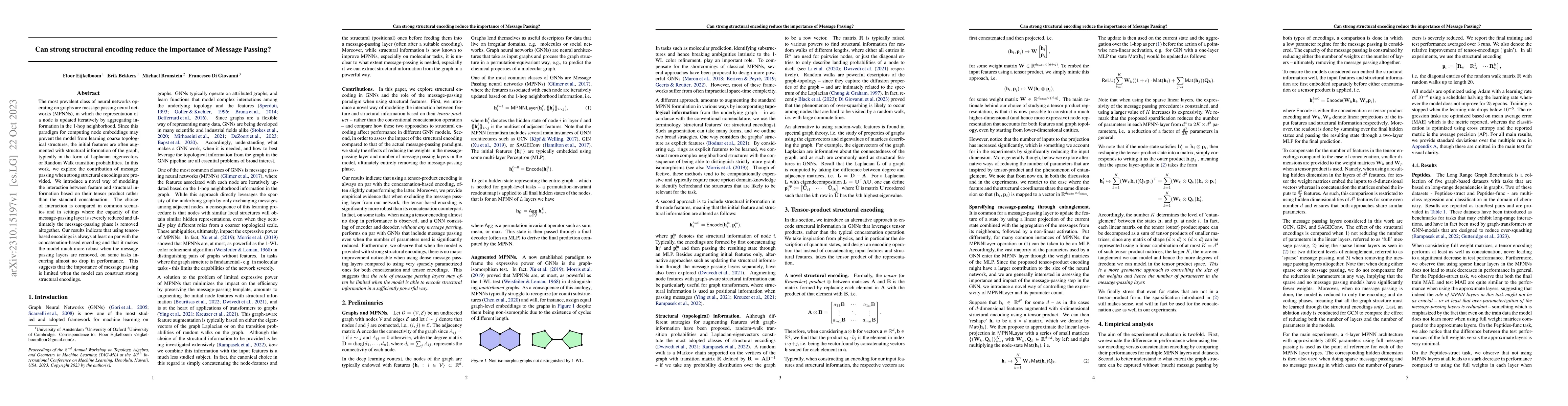 Thumbnail for Can strong structural encoding reduce the importance of Message Passing?