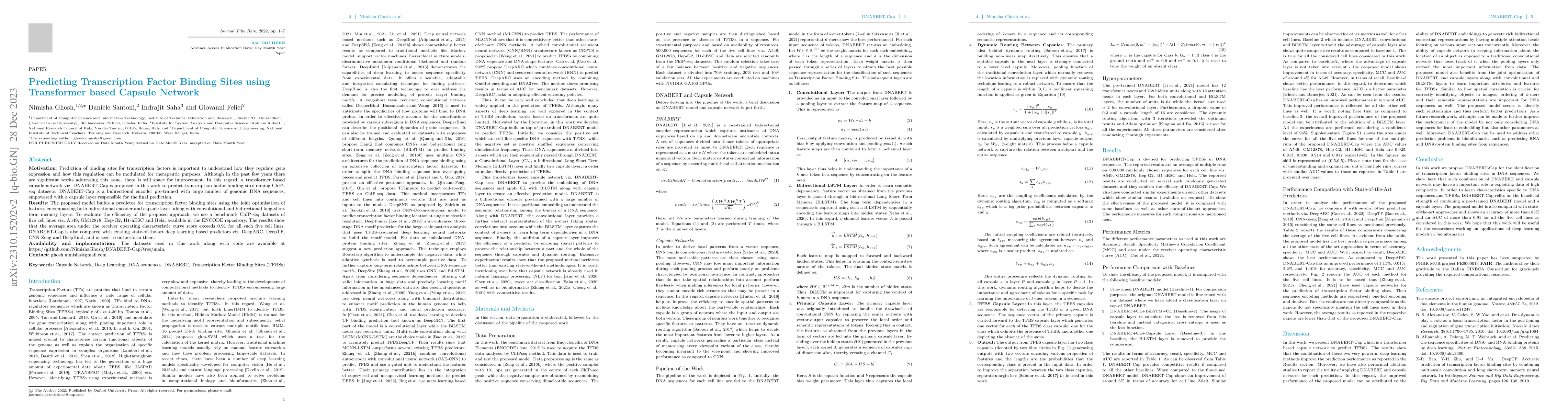Thumbnail for Predicting Transcription Factor Binding Sites using Transformer based
  Capsule Network
