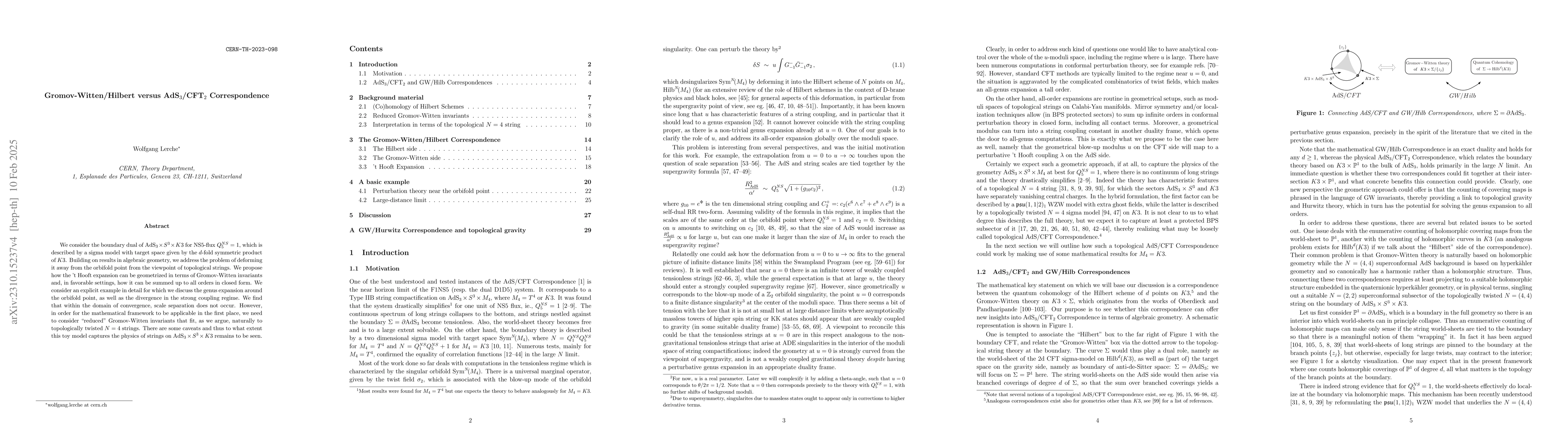 Thumbnail for Gromov-Witten/Hilbert versus AdS3/CFT2 Correspondence