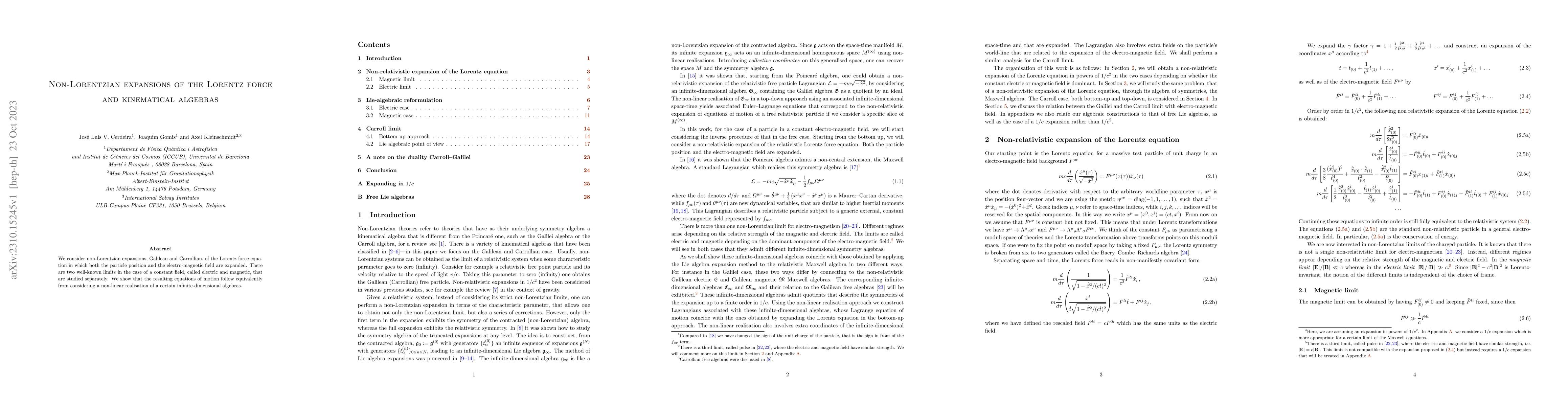 Thumbnail for Non-Lorentzian expansions of the Lorentz force and kinematical algebras