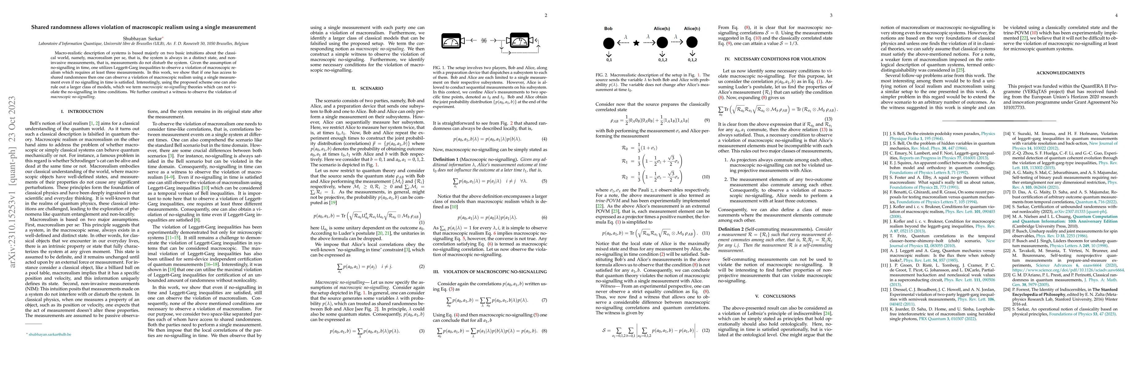 Thumbnail for Shared randomness allows violation of macroscopic realism using a single
  measurement