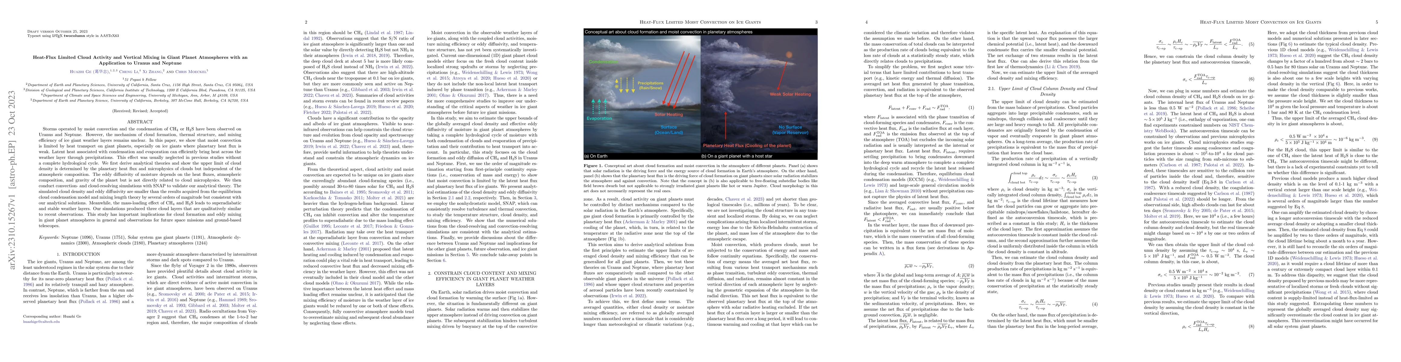 Thumbnail for Heat-Flux Limited Cloud Activity and Vertical Mixing in Giant Planet
  Atmospheres with an Application to Uranus and Neptune