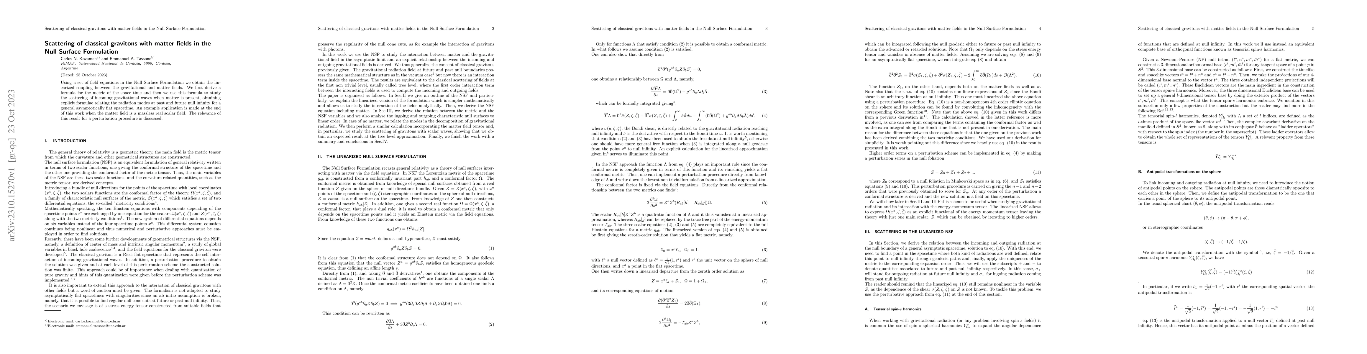 Thumbnail for Scattering theory with matter fields of classical gravitons in the null
  surface formulation